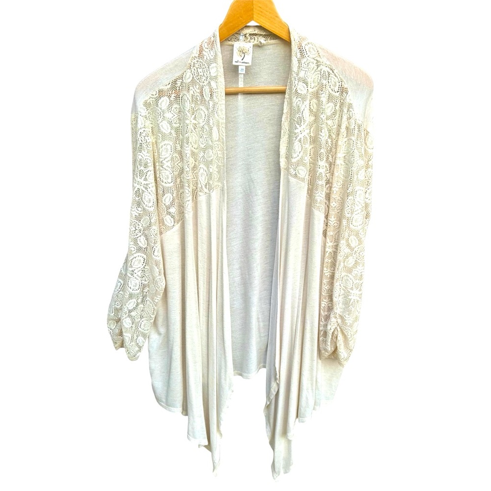 Self Esteem Ivory Lace Long Sleeve Open Front Kimono Cardigan Sz. 3x